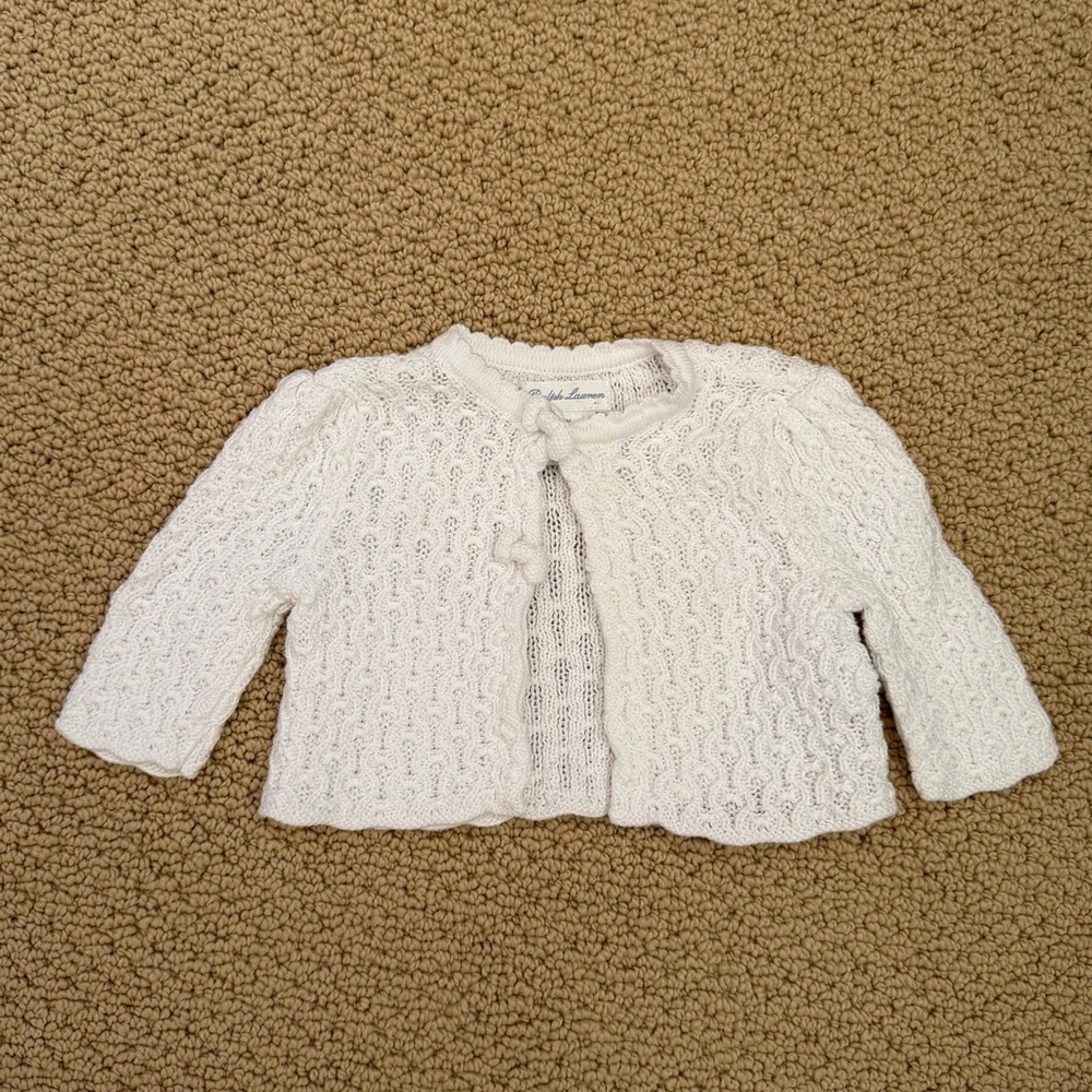 Ralph Lauren White Knit Baby Cardigan 3m